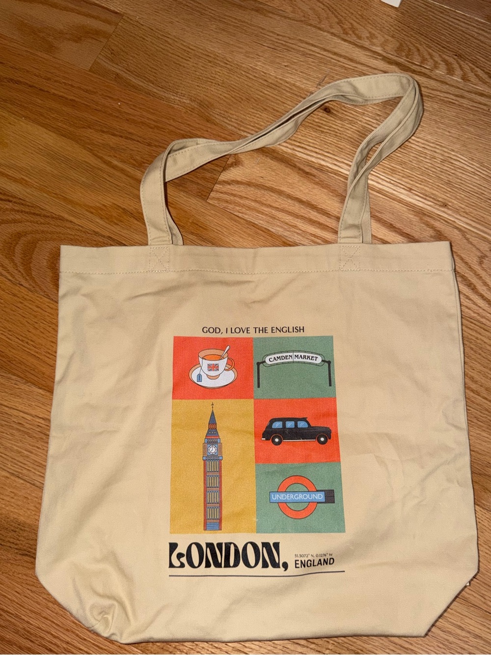 London Graphic Canvas Tote Bag - Beige with Multicolor Print
